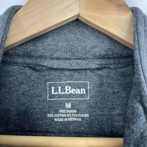 LL Bean Sweatshirt Size Medium Mens Gray Half Zip Fleece Cotton Pullover Pockets - Picture 4 of 7